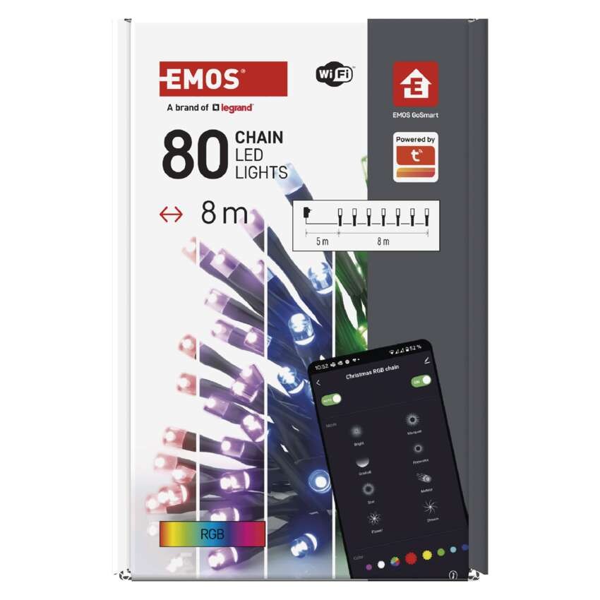 GoSmart LED vianočná reťaz, 8 m, vonkajšia aj vnútorná, RGB, programy, časovač, wifi