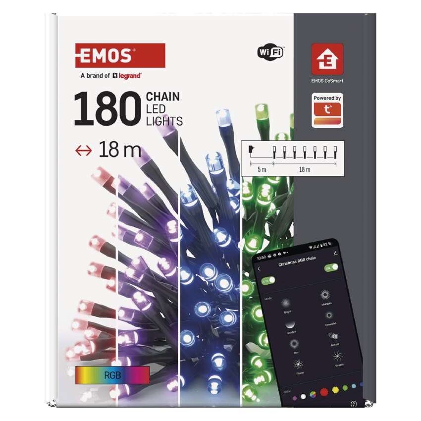 GoSmart LED božična veriga, 18 m, zunanja in notranja, RGB, programi, časovnik, WiFi