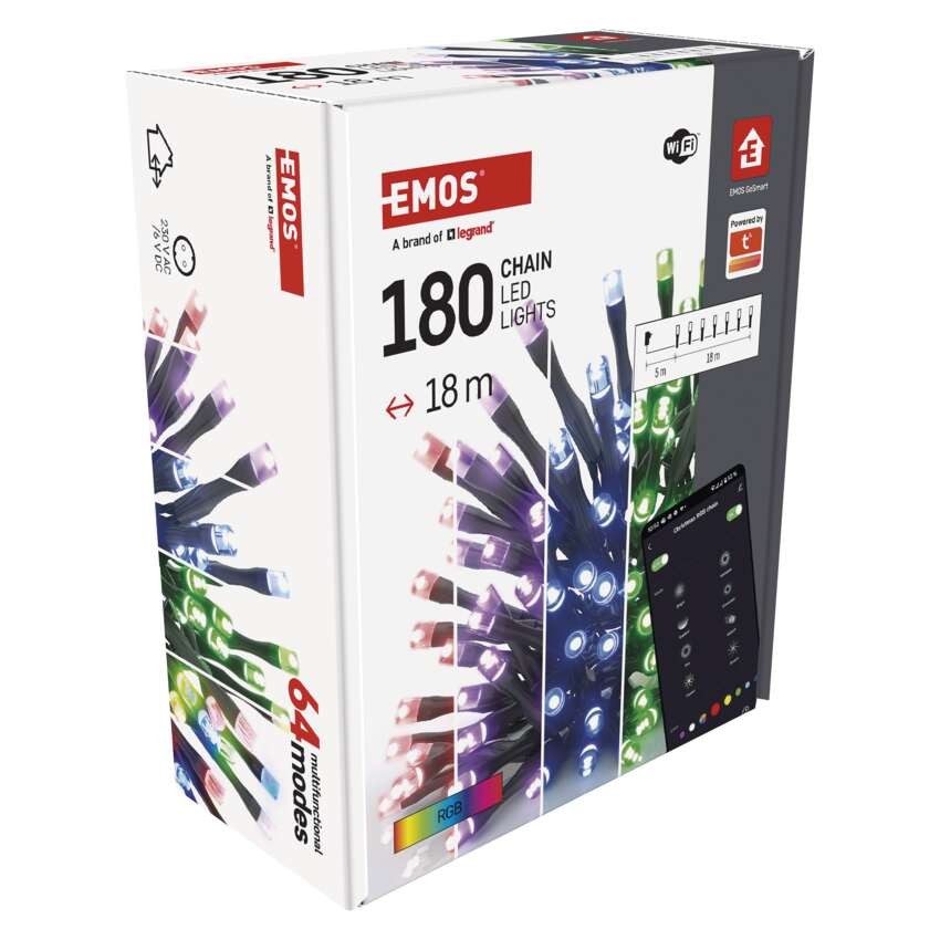 GoSmart LED božična veriga, 18 m, zunanja in notranja, RGB, programi, časovnik, WiFi