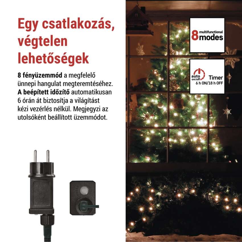 LED karácsonyi fényfüzér,cseresznye–golyók, 8 m,kültéri és beltéri,hideg fehér,progr,időz.