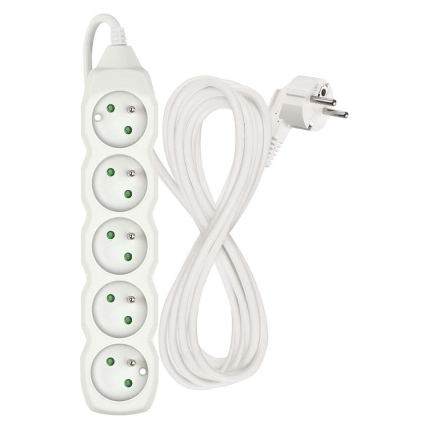 Predlžovací kábel 5 m / 5 zásuviek / biely / PVC / 1,5 mm2
