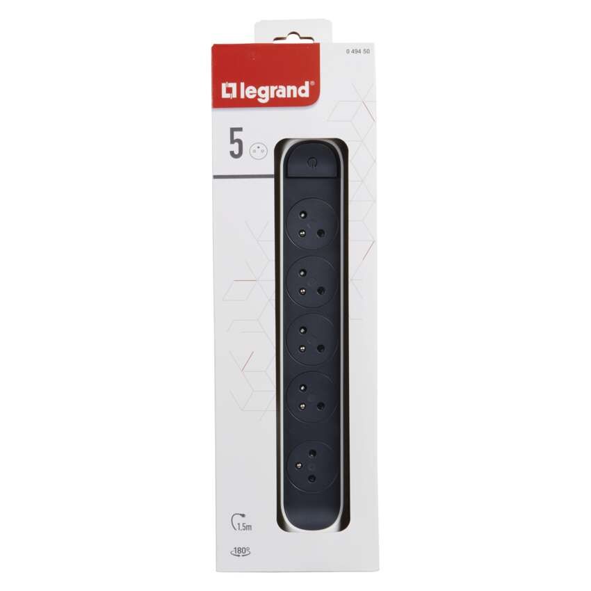 Legrand predlžovací kábel 1,5 m / 5 zásuviek / s vypínačom / biely-čierny / PVC / 1 mm2