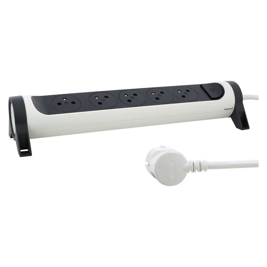 Legrand predlžovací kábel 1,5 m / 5 zásuviek / s vypínačom / biely-čierny / PVC / 1 mm2