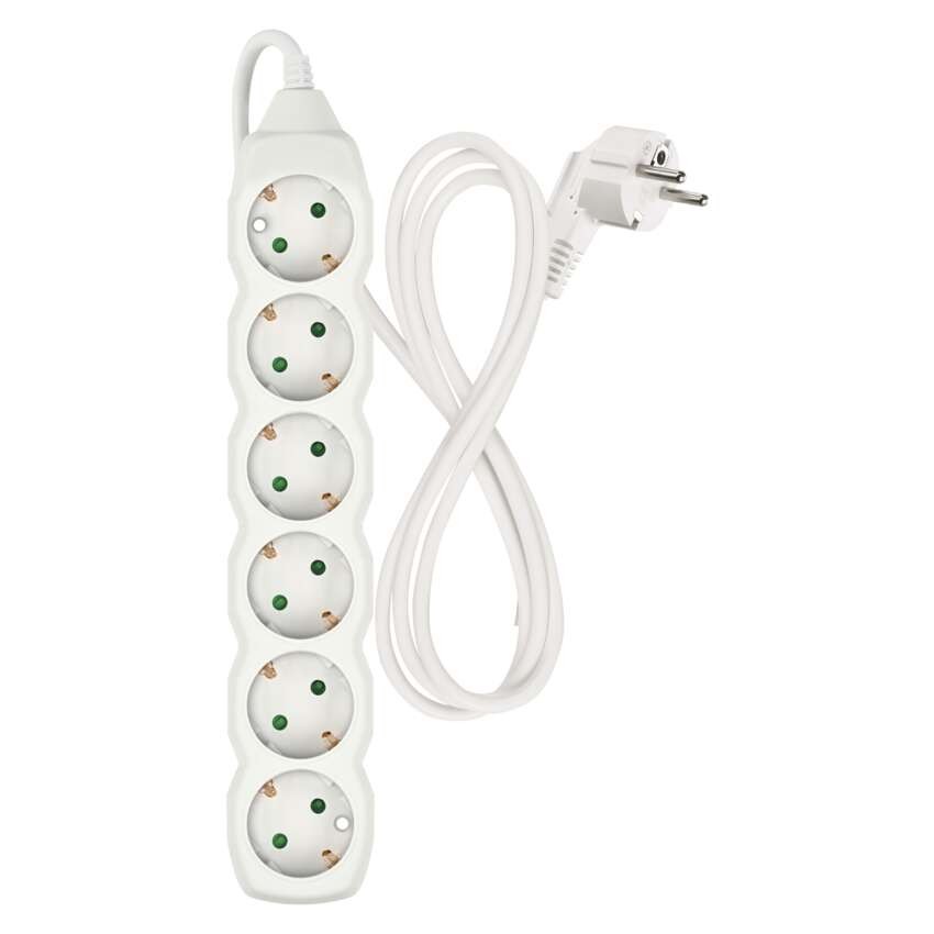 Prailginimo laidas 1,4 m / 6 lizdai / baltas / PVC / 1 mm2