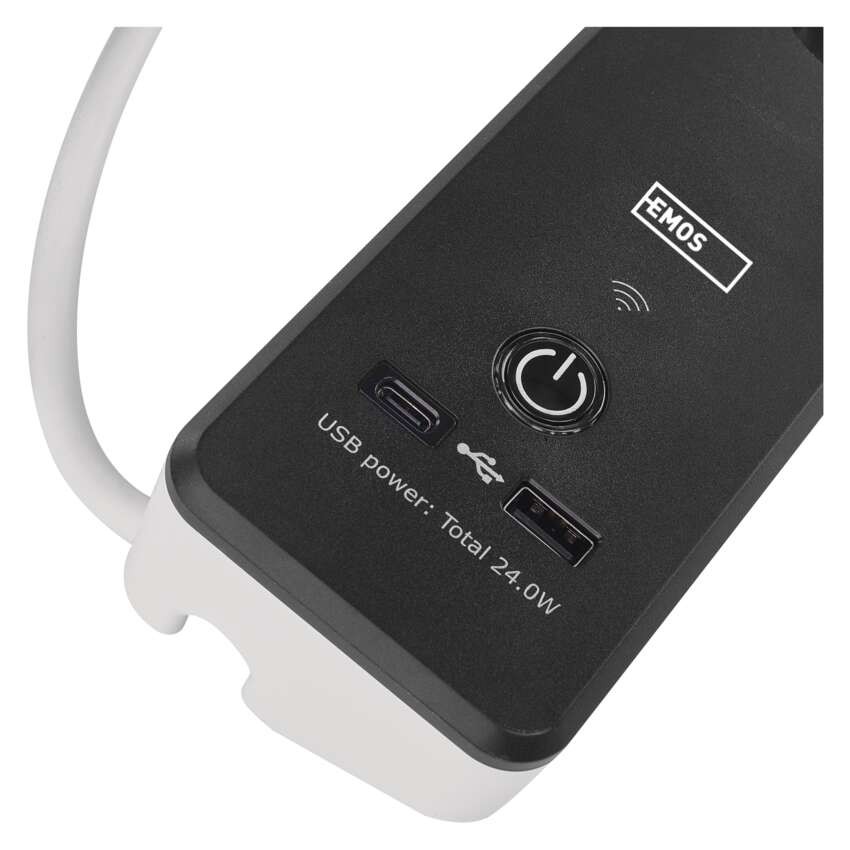 „GoSmart“ ilgintuvas 2 m / 4 lizdai / su jungikliu / USB / balta-juoda / PVC / 1,5 mm2
