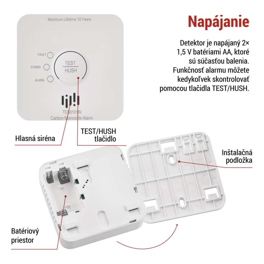 GoSmart detektor oxidu uhoľnatého v miestnosti TCS0101W s WiFi