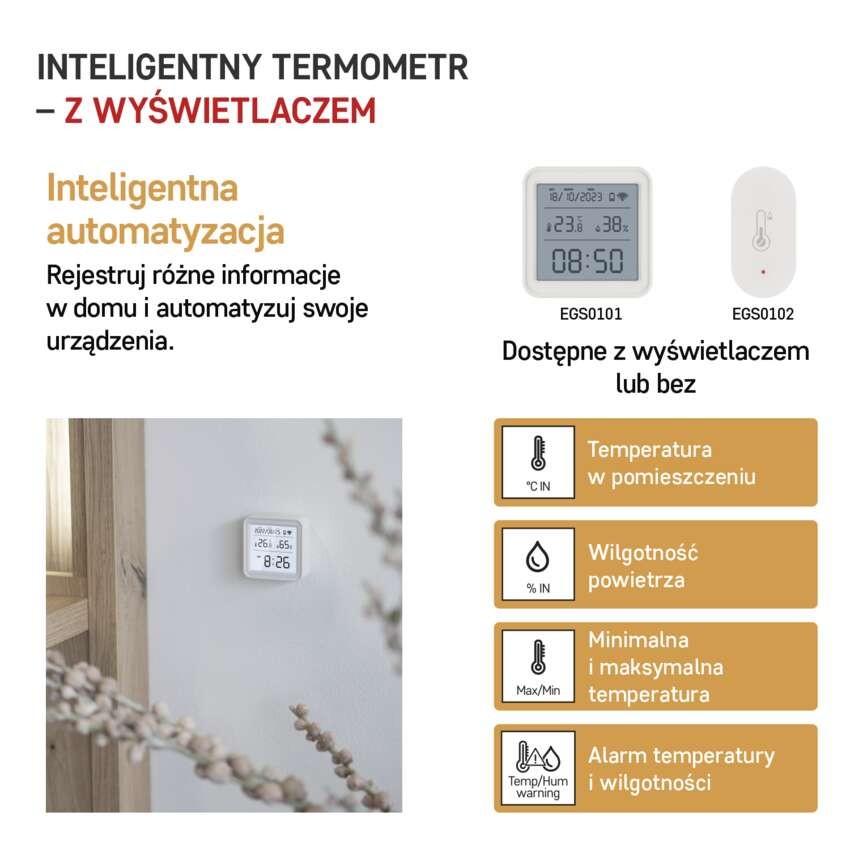 GoSmart Termometr z higrometrem EGS0101, czujnik bezprzewodowy, data, ZigBee