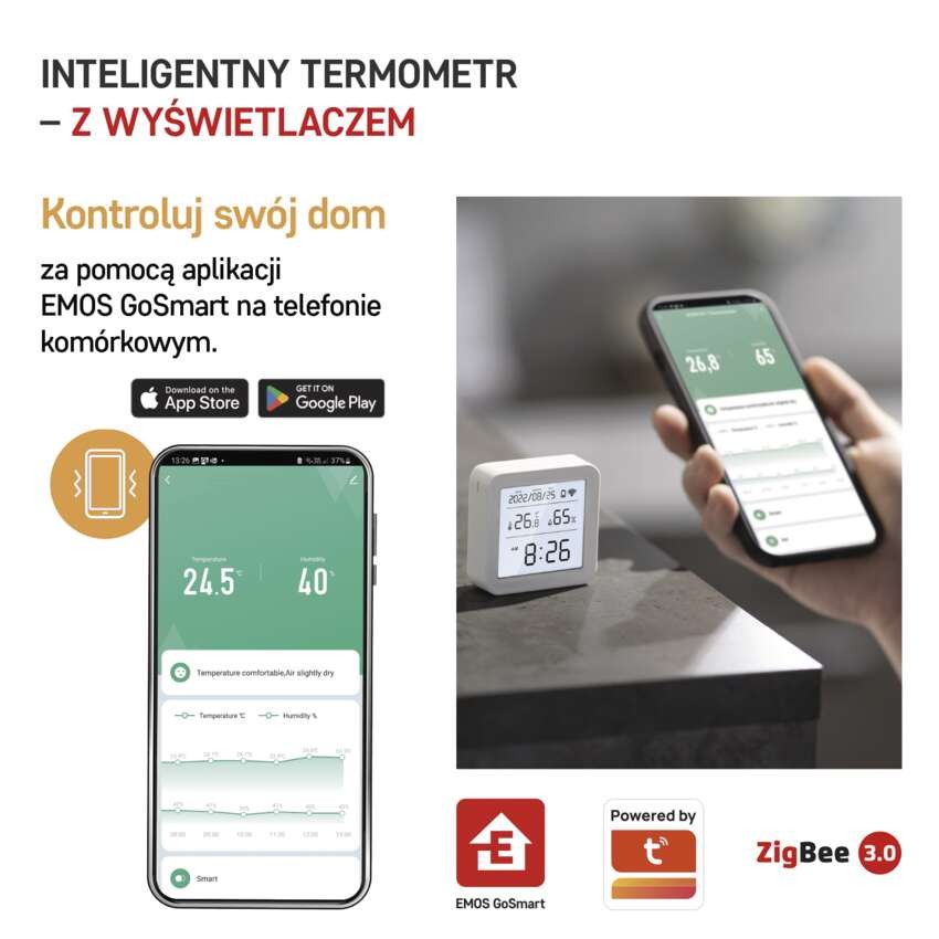 GoSmart Termometr z higrometrem EGS0101, czujnik bezprzewodowy, data, ZigBee