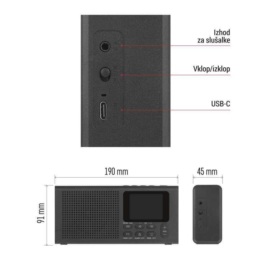 Prenosni radio z Bluetooth, DAB / DAB+ / FM, črn