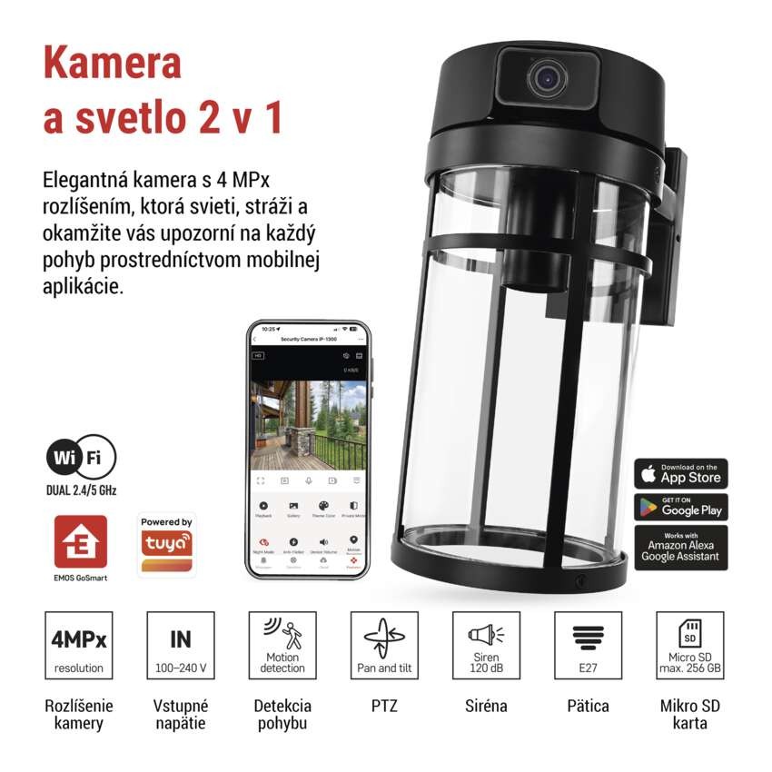 GoSmart Vonkajšia otočná kamera IP-1300 LANTERN s WiFi a svetlom, čierna