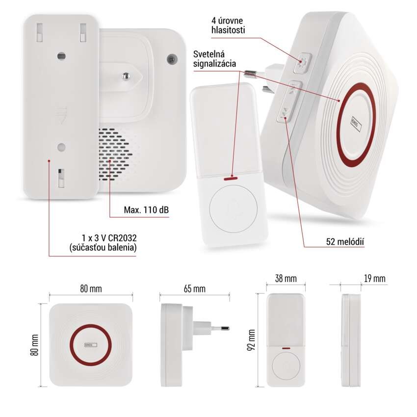 GoSmart Domový bezdrôtový zvonček P5735WS do zásuvky s WiFi