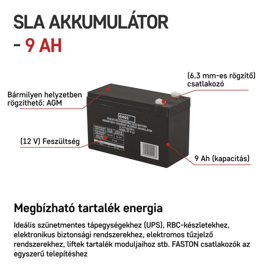 EMOS Ólomakkumulátor 12V 9Ah