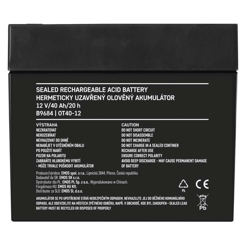 Bezúdržbový olověný akumulátor 12 V/40 Ah M6