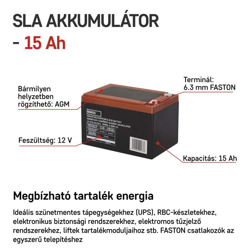 EMOS Vontatás ólomakkumulátor 12 v/15 ah