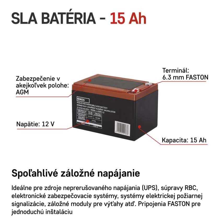 Bezúdržbový olovený trakčný aku. 12 V/15 Ah, faston 6,3 mm