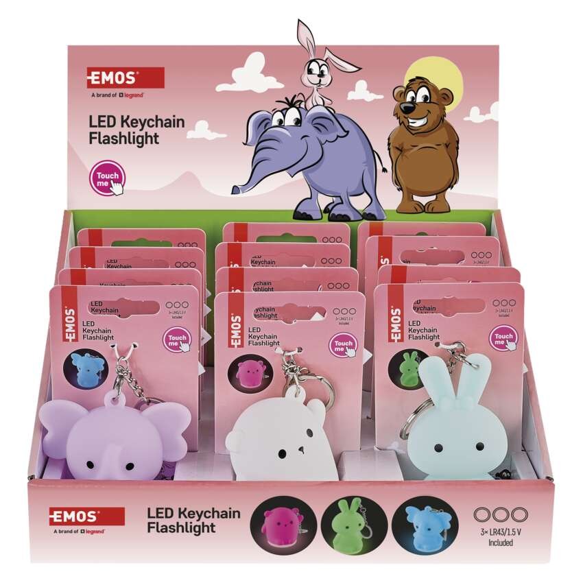 Brelok LED silikonowy – zwierzątka, 12 szt., display box