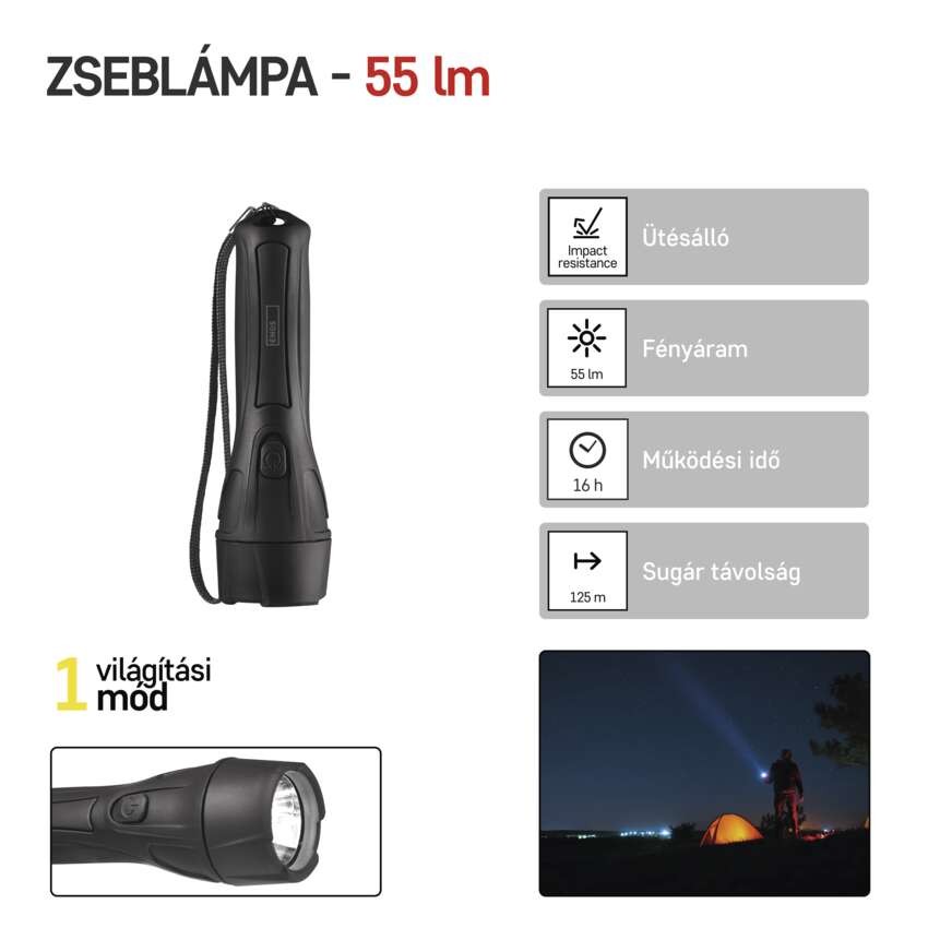 EMOS LED műanyag zseblámpa 55 lm 2xAA
