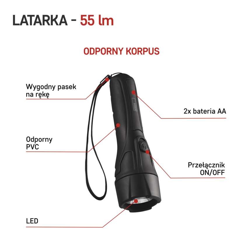 Latarka LED 1W plastikowa 2x AA