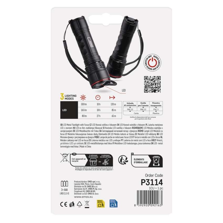 EMOS LED zseblámpa 330lm 3×AAA fókuszálható