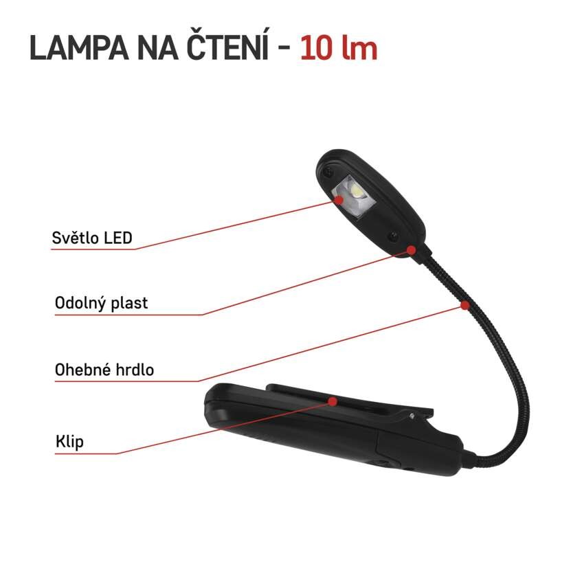 LED svítilna na čtení, 10 lm, 1× AAA