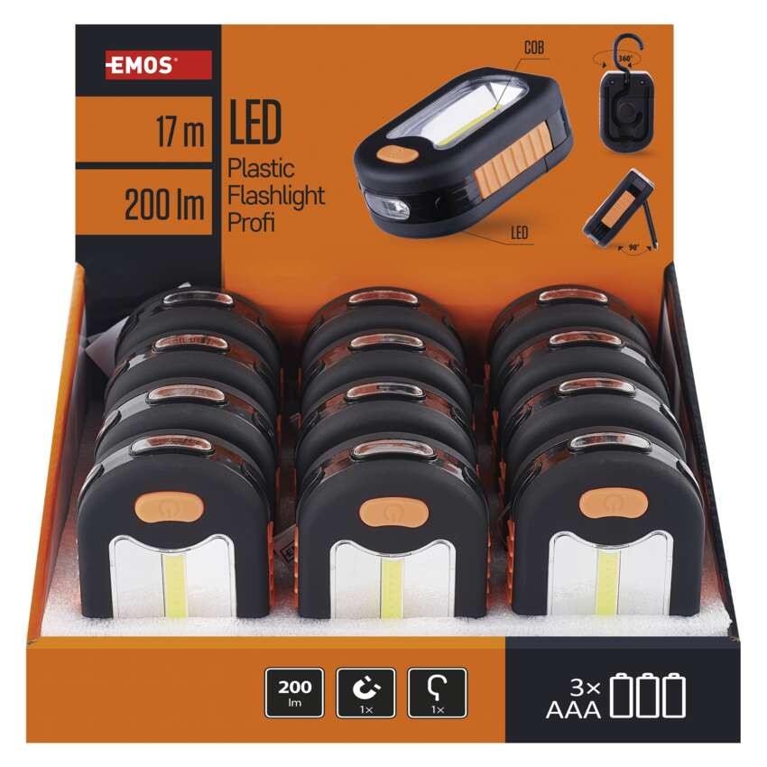 COB LED pracovné sviet. P3889, 200 lm, 3× AAA, 12 ks, box