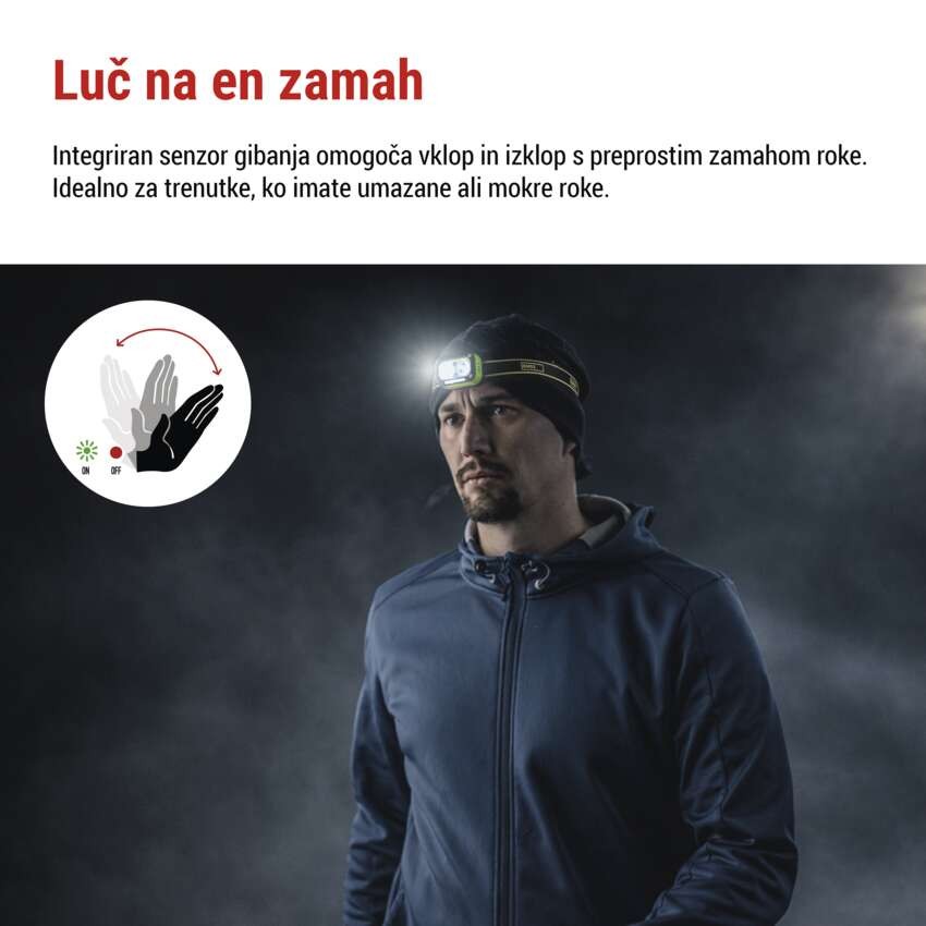 Naglavna polnilna LED svetilka, 175 lm, Li-Pol  800 mAh