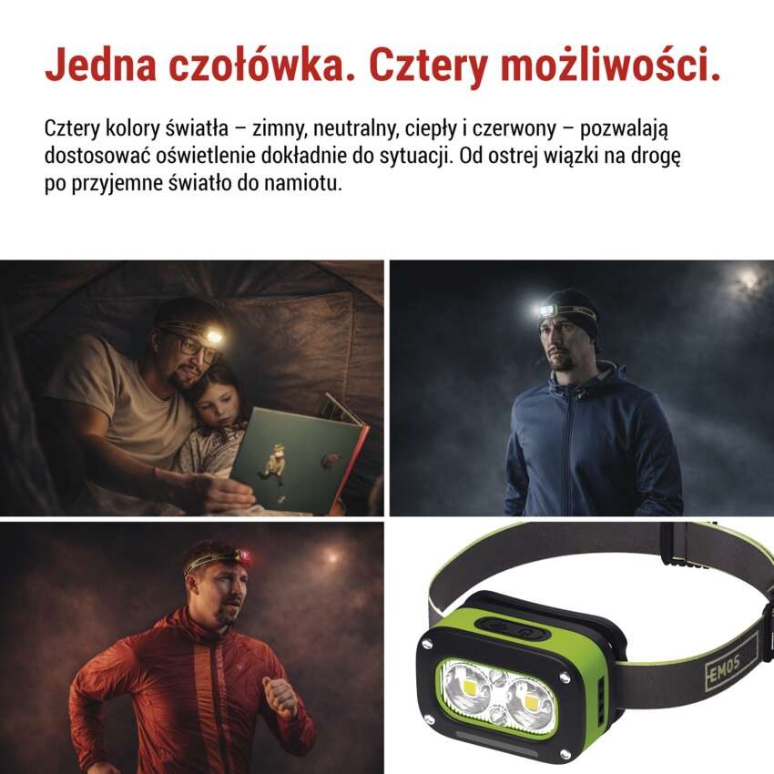 Latarka czołowa LED, 175 lm, Li-Pol 800 mAh ładowalna