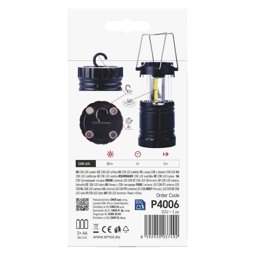 COB LED Campinglampe P4006, 300 lm, 3x AA