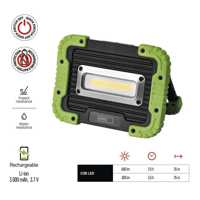 Polnilna LED delovna svetilka 5 W COB, 600 lm, 3000 mAh