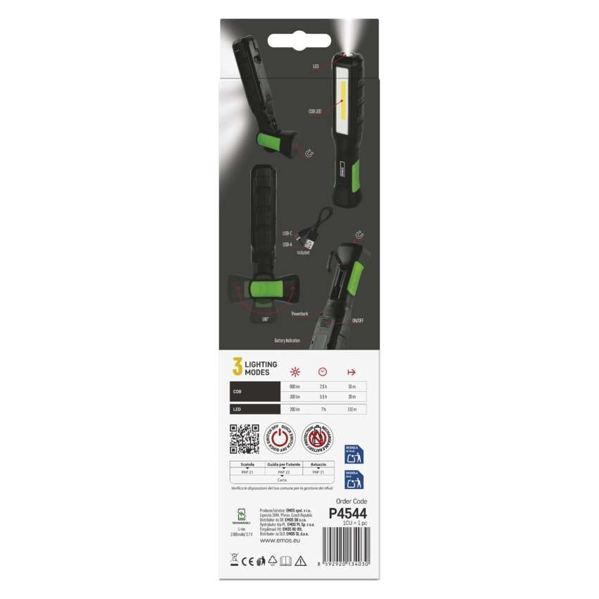 COB LED+LED újratölthető zseblámpa P4544, 800 lm, 2000 mAh