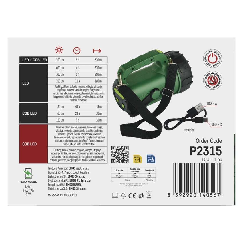 LED aufladbare Lampe P2315, 700 lm, 3600 mAh