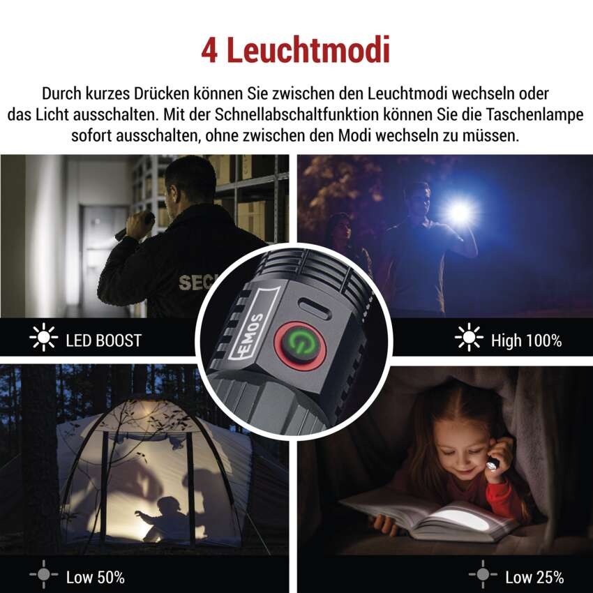 LED Aufladbare Metall-Taschenlampe 1200 lm, 2200 mAh