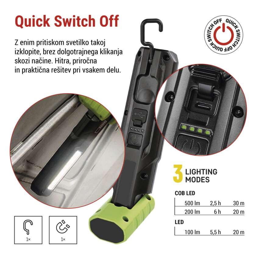COB LED+LED polnilna svetilka P4546, 500 lm, 2000 mAh