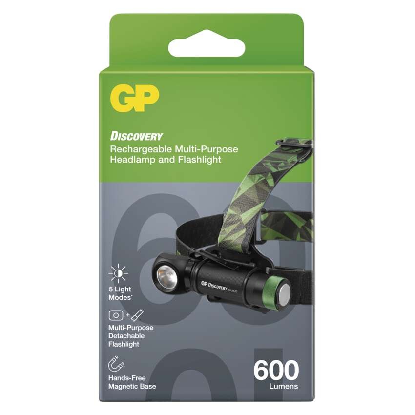 LED nabíjacia čelovka GP Discovery CHR35, 600 lm