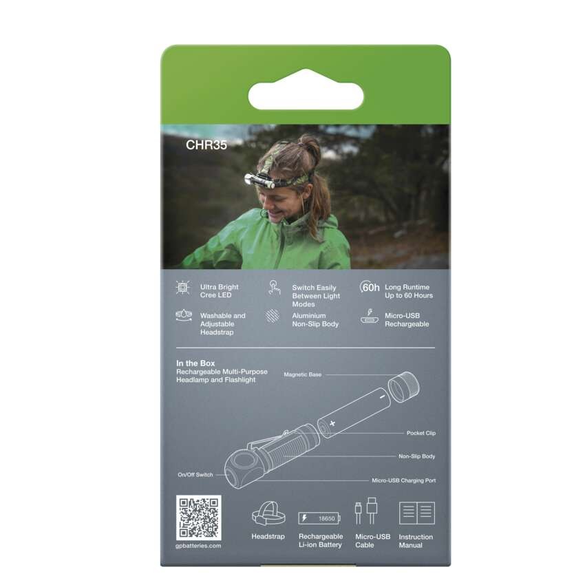 LED nabíjacia čelovka GP Discovery CHR35, 600 lm