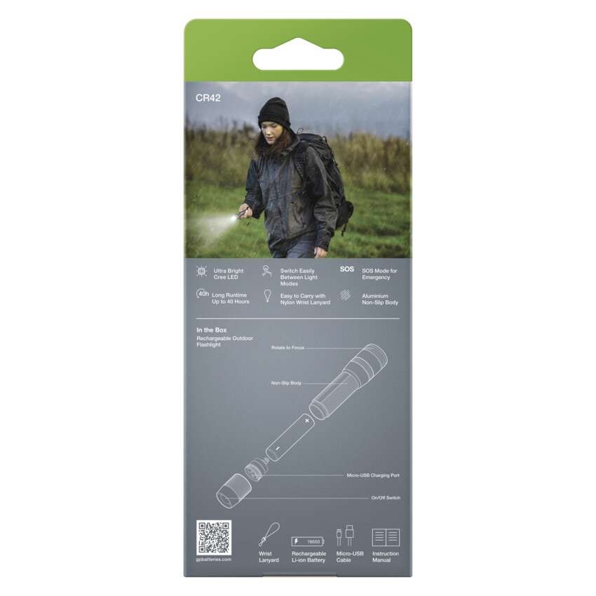 CREE LED nabíj. svietidlo GP CR42, 1000 lm, 2600 mAh, fokus + Li-ion 18650