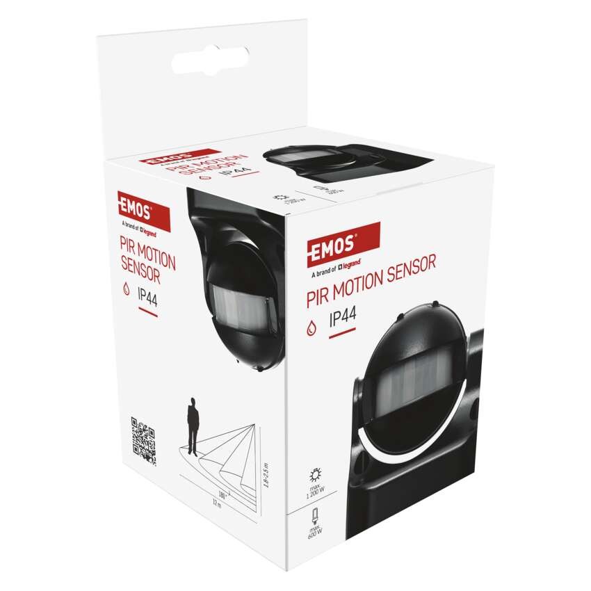 Bewegungsmelder (PIR-Sensor) IP44 1200W Schwarz