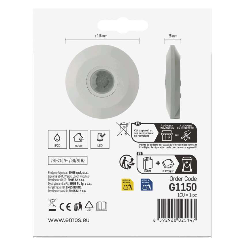 PIR senzor (pohybové čidlo) IP20 2000W, bílý