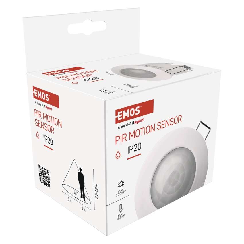 PIR kustību sensors, IP20, 1200 W, balts