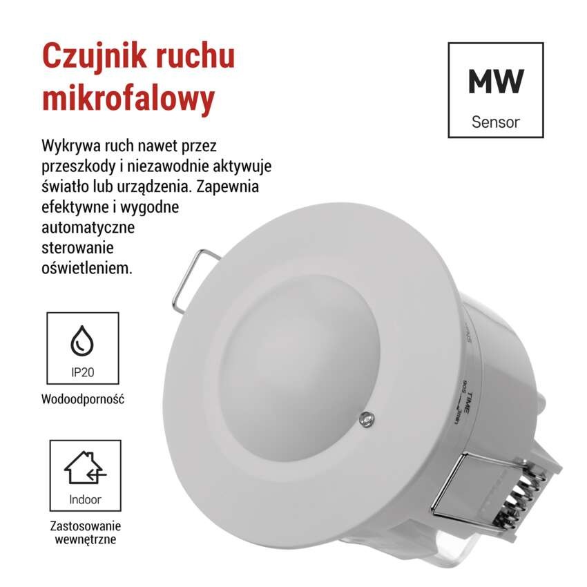 Czujnik mikrofalowy (czujnik ruchu) IP20 1200 W, biały