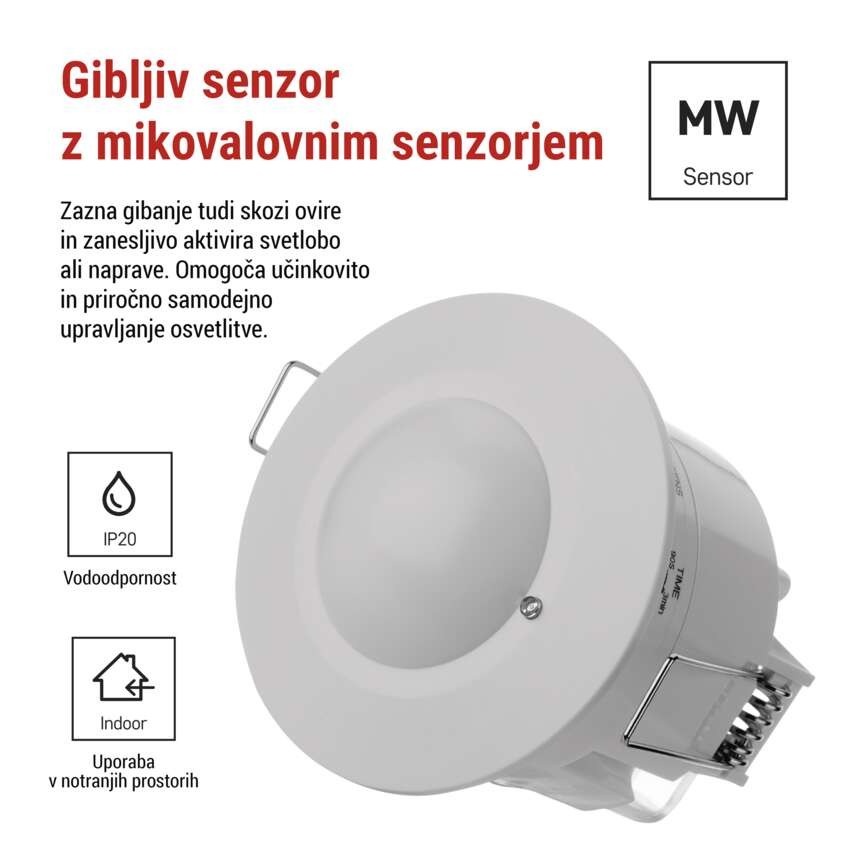 Mikrovalovni senzor (senzor gibanja) IP20 1200 W, bel