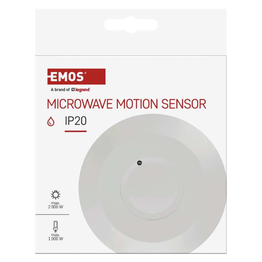 Mikrovlnný senzor (pohybové čidlo) IP20 2000W, bílý