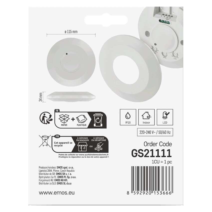 Mikrovlnný senzor (pohybové čidlo) IP20 2000W, bílý