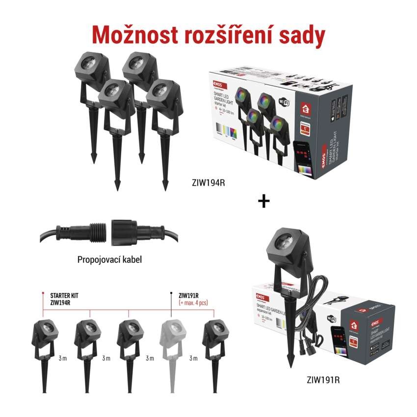 GoSmart venkovní LED bodové světlo, startovací sada, 4 díly, 7 W, RGBIC stmívatelné, WiFi