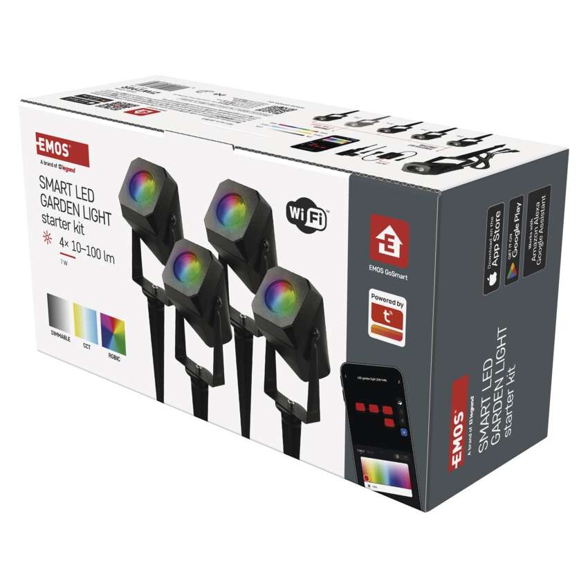 GoSmart LED-Außenstrahler, Starter-Set, 4-teilig, 7 W, RGBIC dimmbar, WiFi