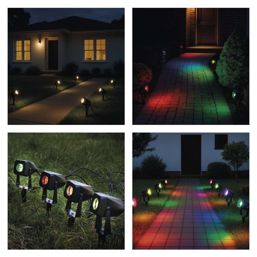 GoSmart LED-Außenstrahler, Starter-Set, 4-teilig, 7 W, RGBIC dimmbar, WiFi