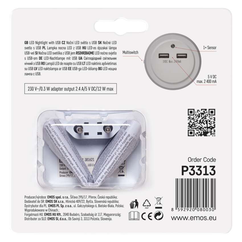 EMOS LED éjjeli fény + 2x USB