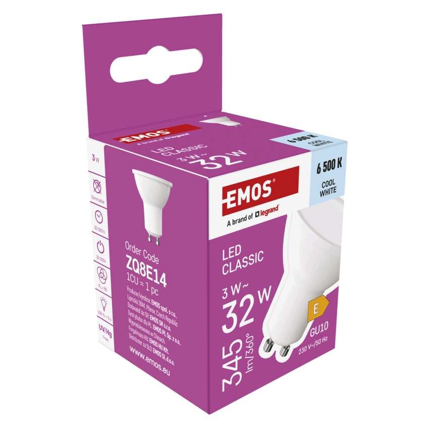 LED žiarovka Classic MR16 biela/ GU10 / 3 W (32 W) / 345 lm / Studená biela