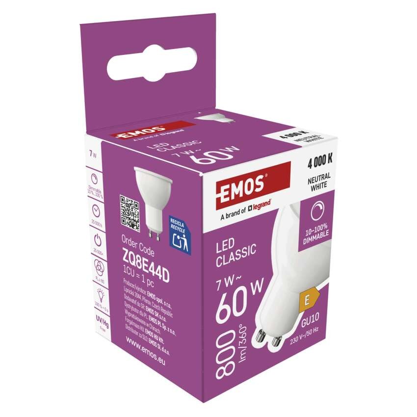 LED žárovka Classic MR16 / GU10 / 7 W (60 W) / 800 lm / neutrální bílá / stmívatelná