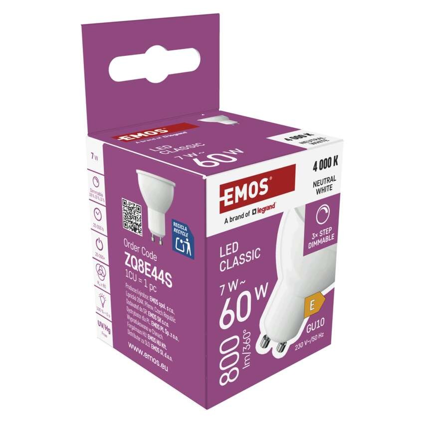 LED žárovka Classic MR16 / GU10 / 7 W (60 W) / 800 lm / neutrální bílá / krok. stmv.